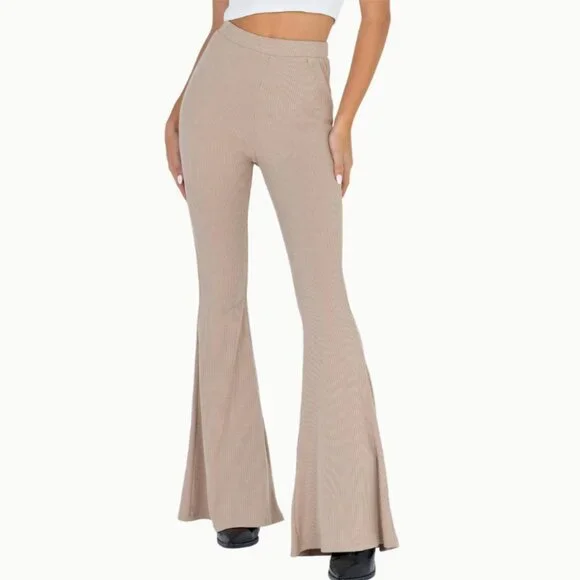 Princess Polly Women's Rita Roberts Knit Flare Pant Bootcut Ribbed Tan Size XS 2 - Picture 1 of 7